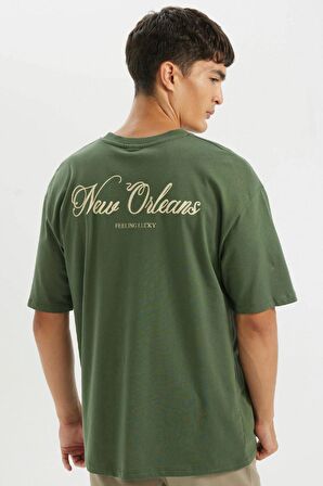 DeFacto Oversize Fit Bisiklet Yaka Sırt Baskılı Kısa Kollu Tişört D2587AX24AUKH493
