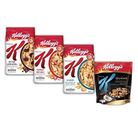 Kellogg's 4lü Special K Paketi,Çikolatalı,Kırmızı Meyveli,Gurme ve Sade Kahvaltılık Gevrek