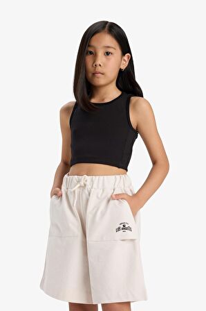 Kız Çocuk Beli Lastikli Basic Düz Şort
