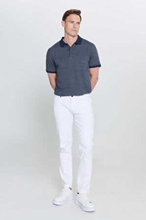 Erkek Beyaz 360 Derece Her Yöne Esneyen Slim Fit Dar Kesim Diyagonal Desenli Pantolon