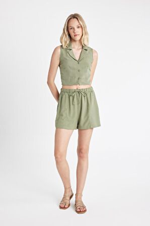 DeFacto Regular Fit Normal Bel Keten Karışımlı Şort D0967AX24HSKH461