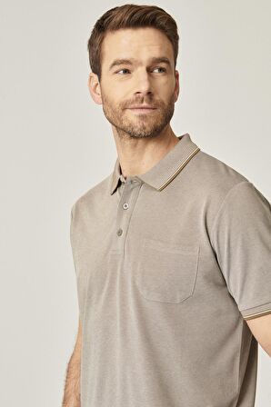Erkek Çekmeyen Pamuklu Kumaş Regular Fit Geniş Kesim Nefti-beyaz Kıvrılmaz Polo Yaka Cepli Tişört