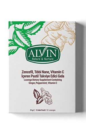 Zencefil, Nane, Vitamin C Içeren Pastil Takviye Edici Gıda, 12 Adet Pastil