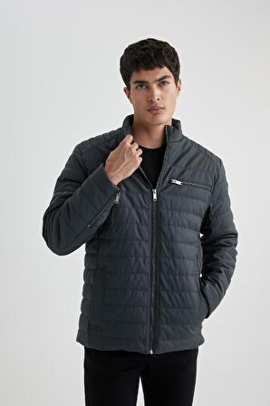 DeFacto Su İtici Slim Fit Suni Deri Mont Dar Kesim Dik Yaka Fermuarlı Cepli B3568AX24SPAR231