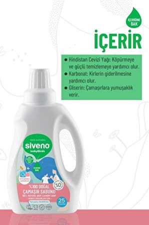 Siveno %100 Doğal Bebek Çamaşır Sabunu Kendinden Yumuşatıcılı Bitkisel Deterjan Konsantre 750 ml X2 Adet