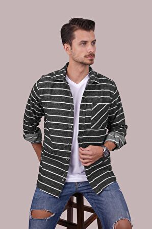 Antrasit Beyaz Çizgili Oversize Erkek Gömlek