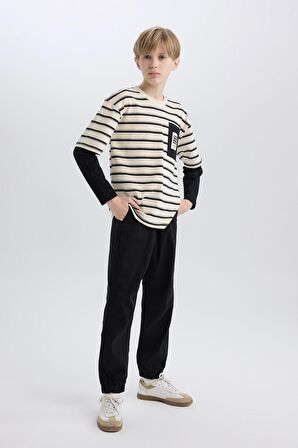 DeFacto Erkek Çocuk Jogger Fit Jogger Paça Gabardin Pantolon B6713A825SMBK81