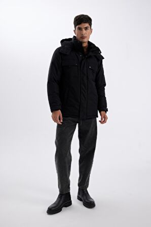 DeFacto Su İtici Çıkarılabilir Kapüşonlu Mont Fermuarlı Cepli C6901AX24WNBK27