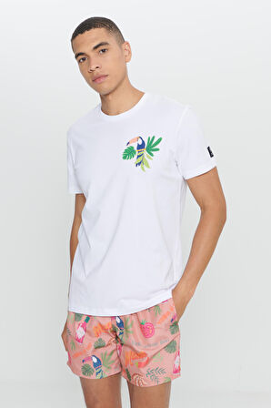 Standart Fit Normal Kesim %100 Pamuk Baskılı Bisiklet Yaka Tişört