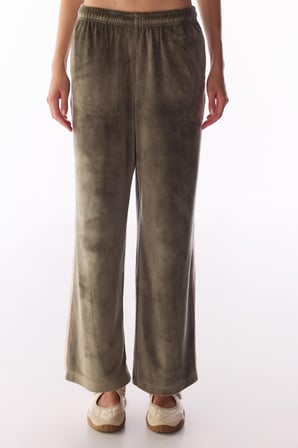 Haki Contrast Soft Kadife Eşofman Altı