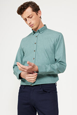 Slim Fit Dar Kesim Düğmeli Yaka Flanel Oduncu Gömlek