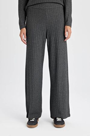Wide Leg Geniş Paça Eşofman Altı Normal Bel Fitilli Kaşkorse Kumaş Basic Düz