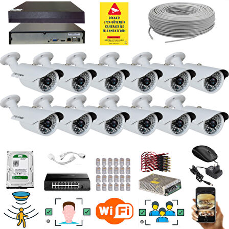 12 Kameralı Set - 5 Mp 1940P Sensör 6 Megapiksel Sony Lens Metal Kasa Ip Güvenlik Kamerası Seti