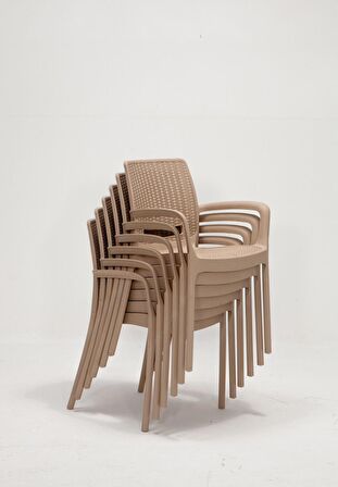 Rattan Large Lüx Camlı Cappucino Masa Takımı Bahçe&balkon 1 Camlı Masa + 6 Sandalye
