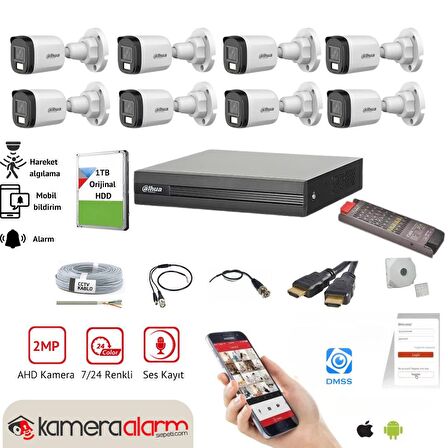 DAHUA 8 KAMERALI DAHİLİ MİKROFONLU KAMERA SETİ - 1TB HDD