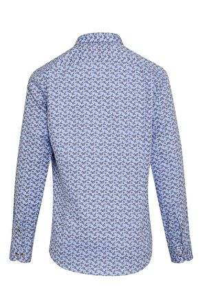 Mavi Desenli Modern Fit Pamuklu Gömlek | S