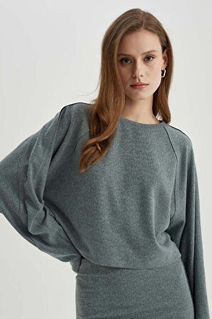 DeFacto Relax Fit Bisiklet Yaka Basic Düz Uzun Kollu Tişört C3118AX24SPGN1175