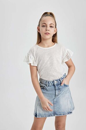 DeFacto Kız Çocuk Bisiklet Yaka Kısa Kollu Tişört C0600A824SMER99