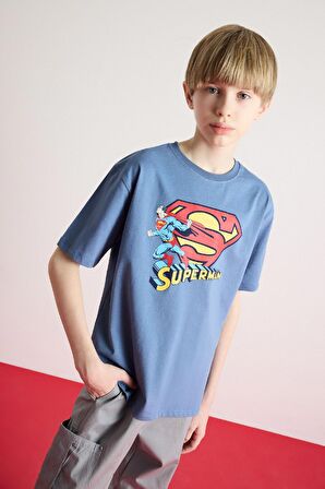 Erkek Çocuk Superman Bisiklet Yaka Kısa Kollu Tişört
