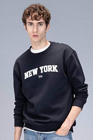 Relax Fit Bisiklet Yaka Baskılı Kalın Kumaş Sweatshirt