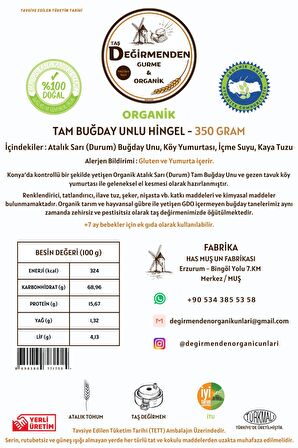 Organik Atalık Tam Buğday Unlu Hingel (Üçgen Kesme) Mantı (Gezen Tavuk Köy Yumurtalı) 350 GRAM