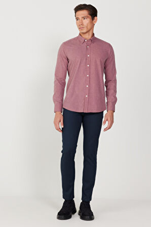 Erkek Lacivert Slim Fit Dar Kesim Pamuklu Esnek Rahat Armürlü Pantolon