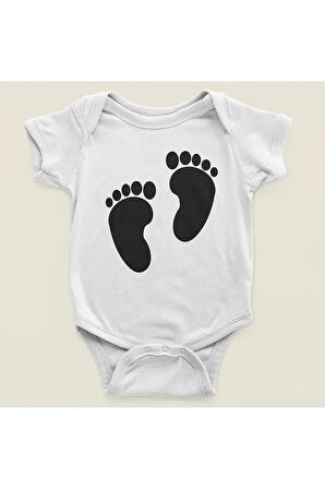 Tasarım Ayak İzi Baskılı Pamuklu Yumuşak Unisex Çıtçıtlı Body Zıbın