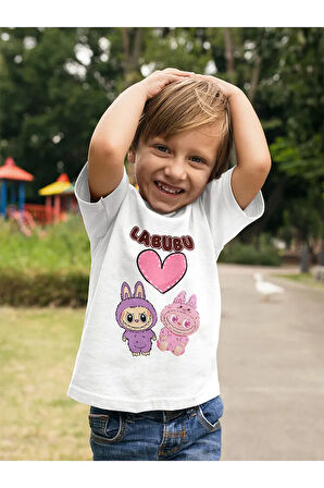 Labubu Baskılı Unisex Çizgi Film Çocuk Tişört (1-12 Yaş)