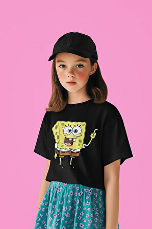 Süngerbob Baskılı Unisex Çizgi Film Çocuk Tişört (1-12 Yaş)