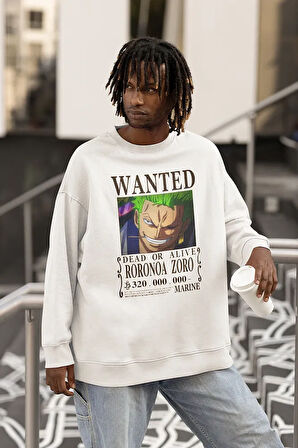 Wanted Roronoa Zoro Baskılı Unisex Oversize Anime Sweatshirt