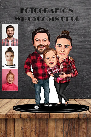 Kişiye Özel Aile 1 Karikatürlü 3d Ahşap Biblo,sevgiliye Hediye,doğum Günü Hediyesi,