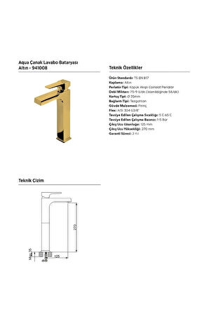 Aqua Altın Çanak Tipi Lavabo Bataryası 941008