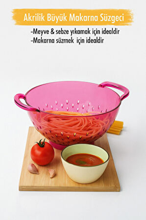 Akrilik Pembe Makarna Süzgeçi & Sebze Meyve Süzgeçi