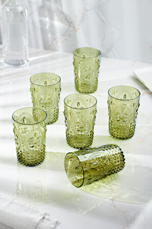Akrilik Koyu Yeşil 6'lı Kısa Bardak & Su Meşrubat Kahve Yanı Bardağı 400 ml ( Cam Değildir )