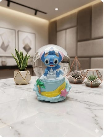 9cm-6cm –şato Önü figürlü Işıklı Stitch Kar küre(dilediğiniz notu hediye paketi üzerine yazılı şeklinde gönderim yapılmaktadır)