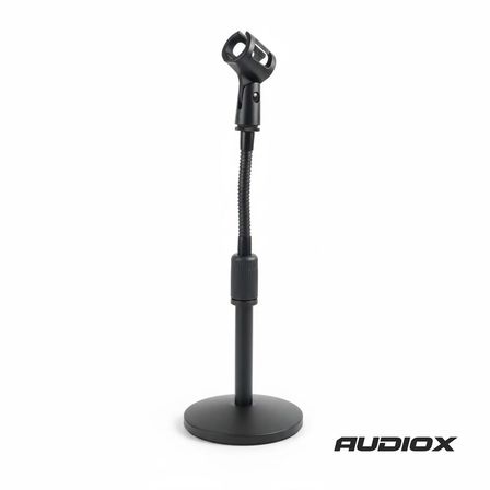 AUDIOX Masaüstü Kürsü Mikrofon Standı Esnek Gooseneck Yuvarlak Taban Siyah Mikrofon Sehpası
