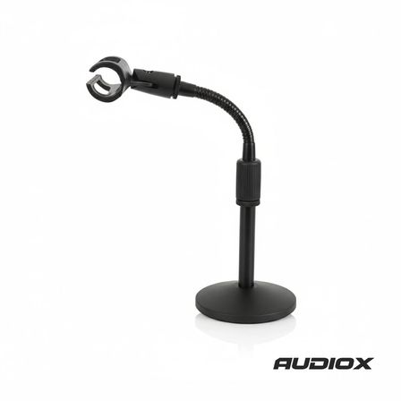AUDIOX Masaüstü Kürsü Mikrofon Standı Esnek Gooseneck Yuvarlak Taban Siyah Mikrofon Sehpası