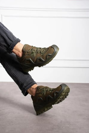 Su ve Rüzgara Dayanıklı Kaymaz Taban Bağcıklı Unisex Askeri Taktik Outdoor Haki Ayakkabı/Bot SS610
