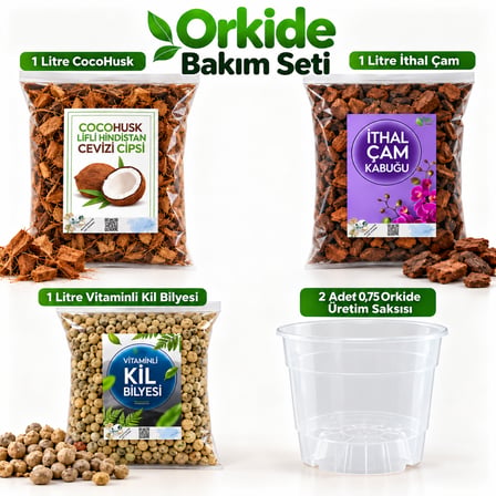 Orkide Toprağı Değişim Seti 2 Orkide 1 Litre İthal Çam Kabukları ve Vitaminli Kil