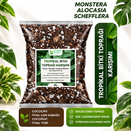 15 Litre- Tropikal Bitki Toprağı Monstera-Alocesia-Schefflera Için Sinek Yapmayan Formül