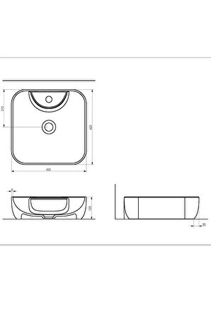 Form Kare Mat Siyah Delikli Lavabo 42 Cm A002745H