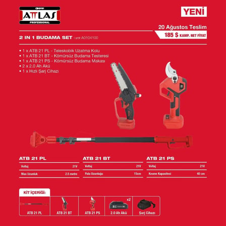 ATTLAS Atb 21 3'lü Bahçe Seti (Teleskobik Sap + Budama Testeresi + Budama Makası) A0104100