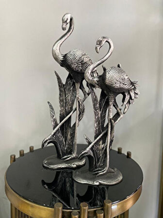Flamingo Biblo 2 li Dekoratif Yapraklı Heykel Obje 