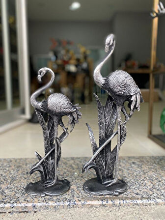 Flamingo Biblo 2 li Dekoratif Yapraklı Heykel Obje 