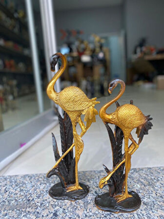 Flamingo Biblo 2 li Dekoratif Yapraklı Heykel Obje 