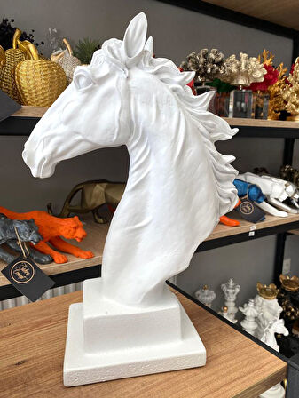 Dekoratif At Kafası Büst Büyük Boy Heykeli Kaideli 