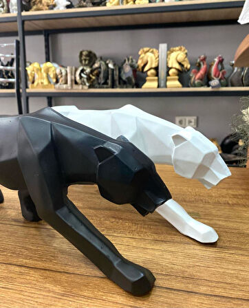 Dekoratif kübik leopar biblo 2 li siyah ve beyaz