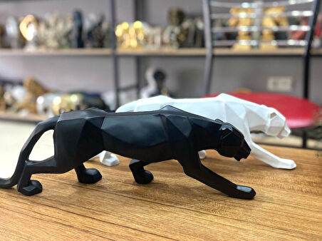 Dekoratif kübik leopar biblo 2 li siyah ve beyaz