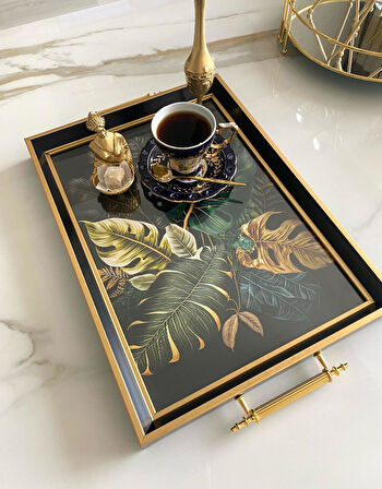 Yaprak Desenli Çay Tepsisi ,lüx Çay Tepsisi,sunum Tepsisi