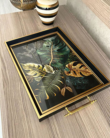 Yaprak Desenli Çay Tepsisi ,lüx Çay Tepsisi,sunum Tepsisi